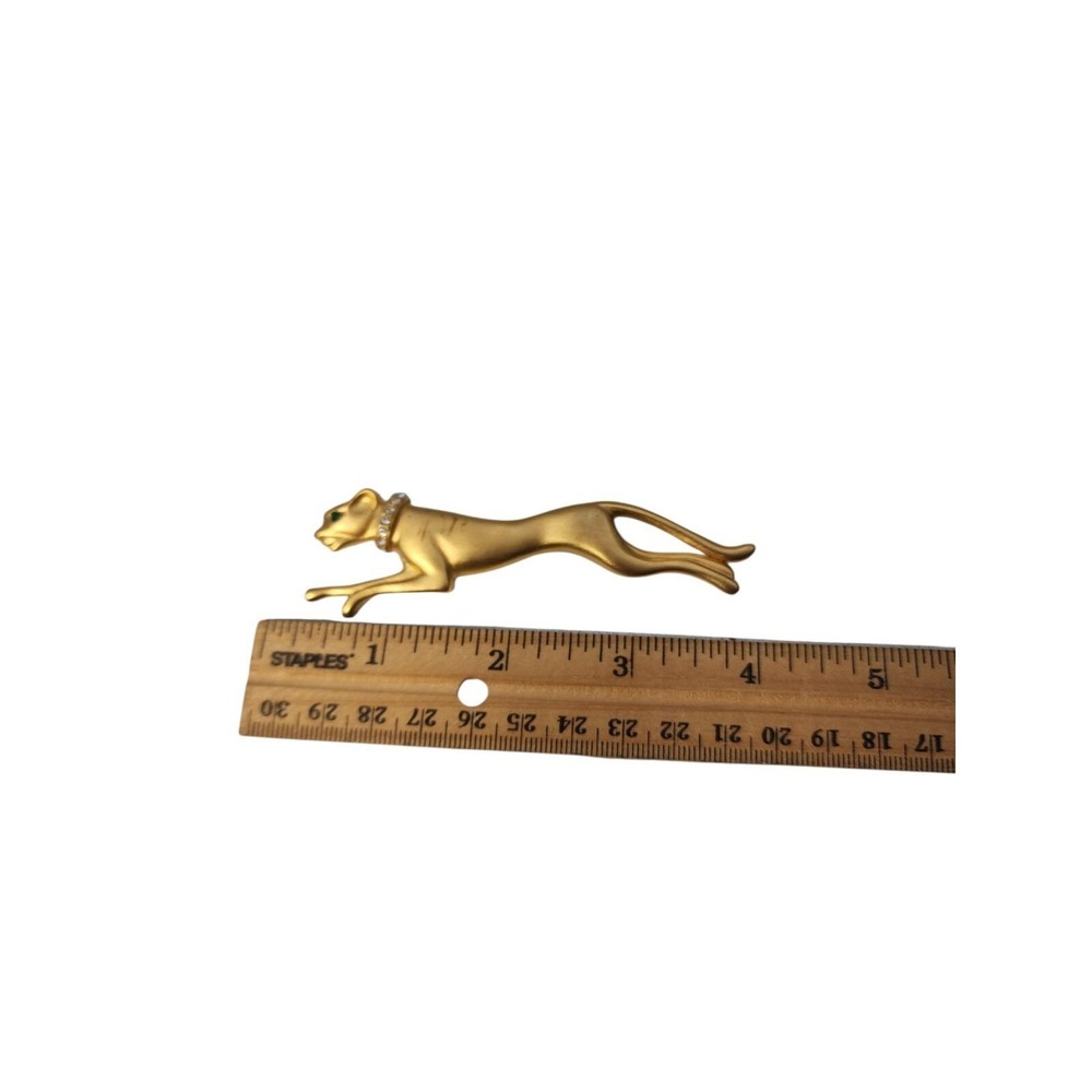 Vintage Signed Jackie‎ Collins Leaping Panther Gold Tone Rhinestone Brooch Pin - Picture 2 of 6